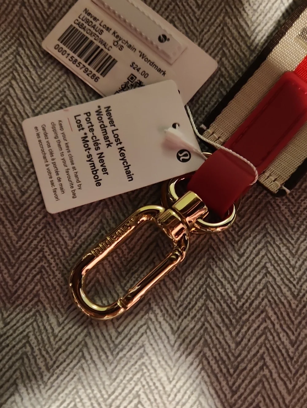 lululemon athletica Red and Gold Never Lost Key Chain
